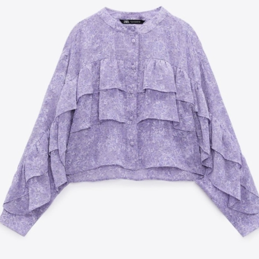 Zara Purple floral ruffled blouse
